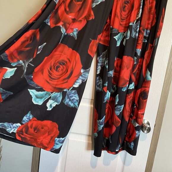 SHEIN Rose Motif Wide Leg Elastic Waist Pants Romantic Garden Inspired Retro 0XL - Picture 2 of 6
